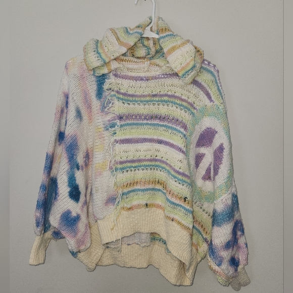 Free people flower child multicolor knit hooded poncho sweater size extra small - Picture 6 of 13